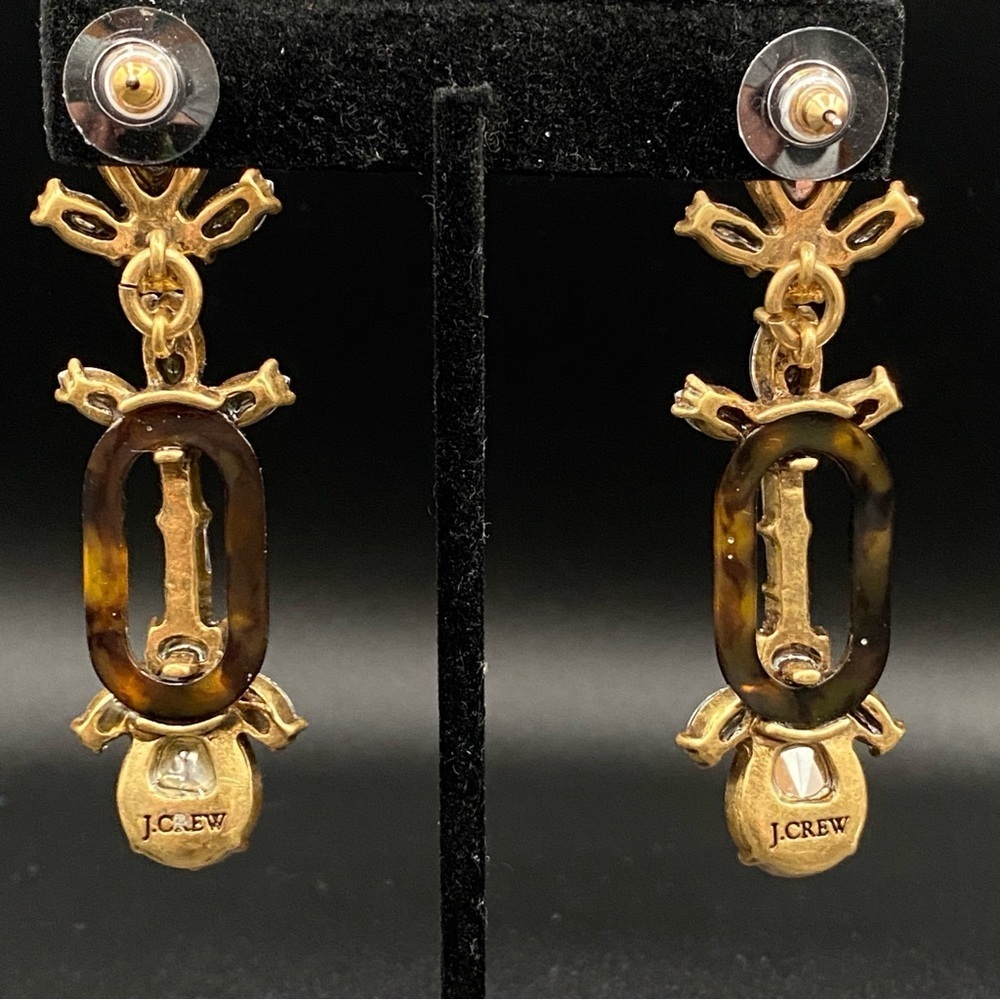J.Crew Signed Tortoise Shell and Chunky Sparkly Dangle Earrings - Picture 9 of 11